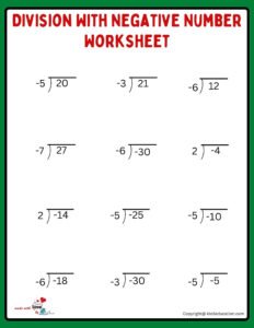 Division With Negative Fractions Worksheet