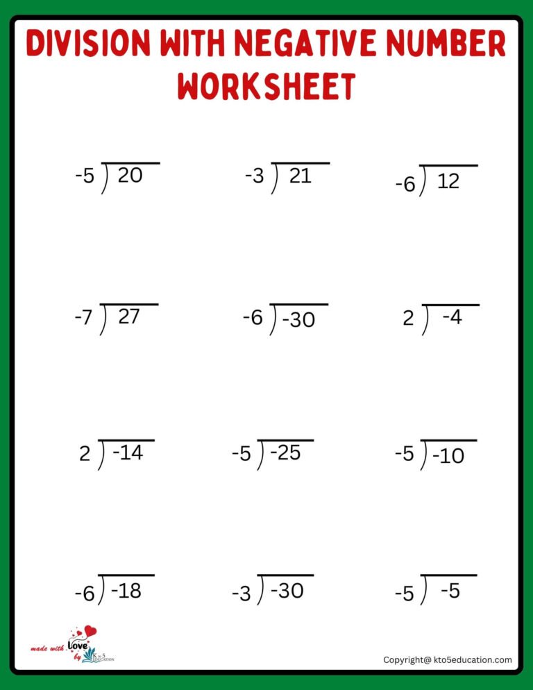 Division With Negative Fractions Worksheet | FREE Download