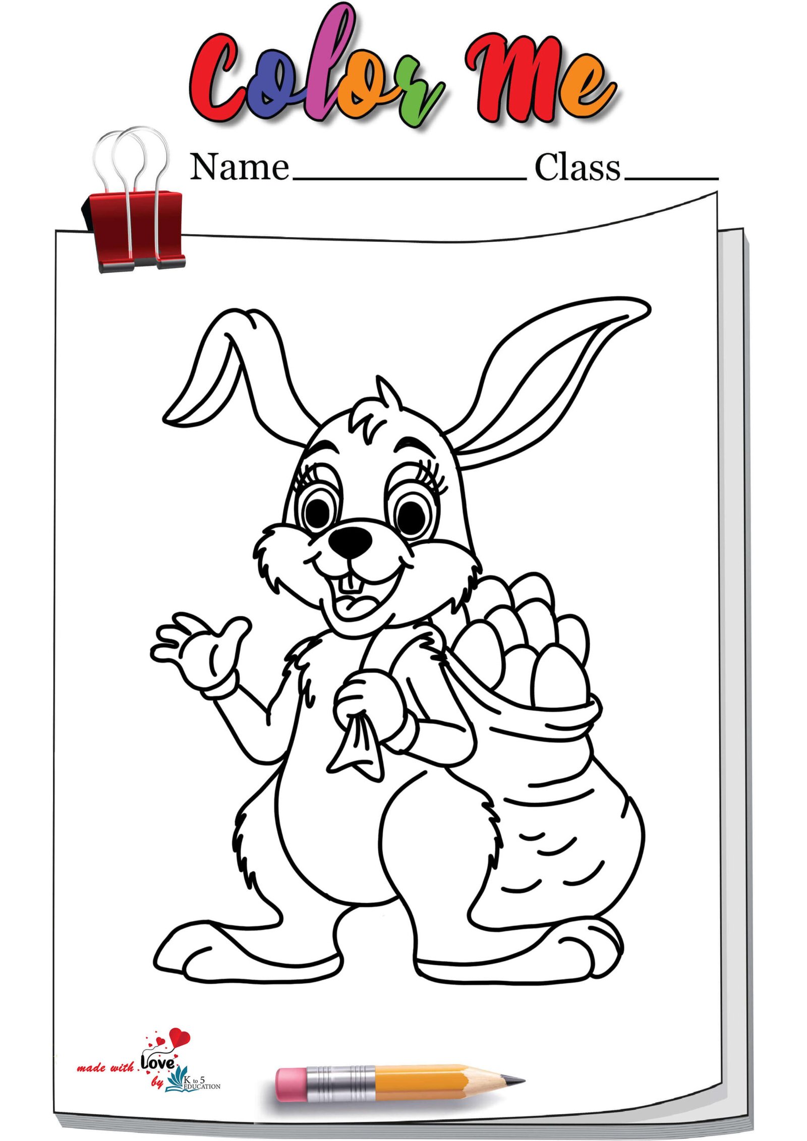 Easter Bunny Rabbit With Eggs Coloring Page