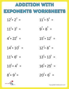 Exponents Addition Worksheet