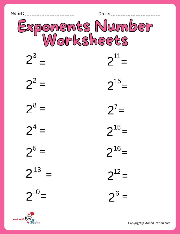 Exponents Worksheet For 1St Grade | FREE Download