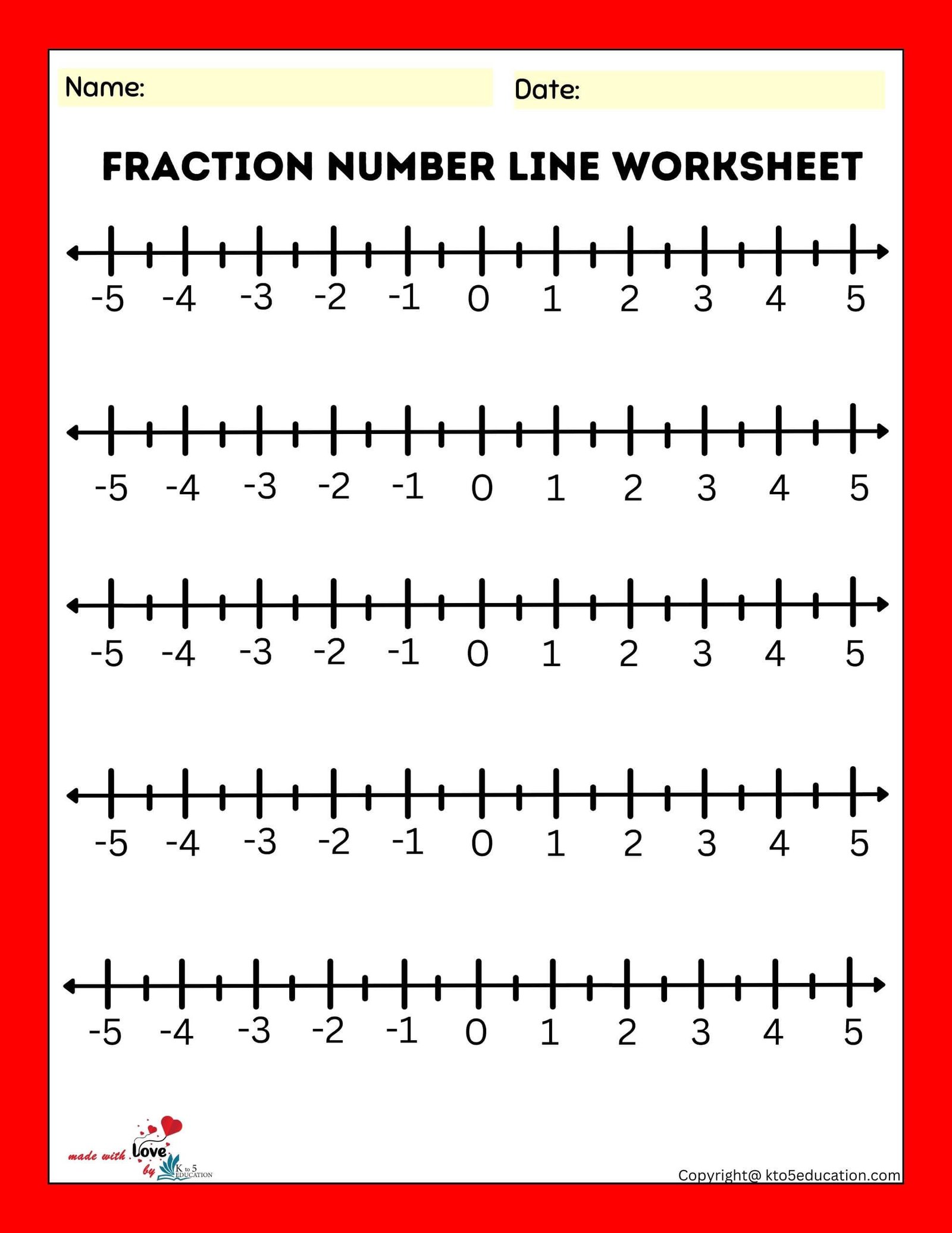 Fraction Number Line Worksheet FREE Download