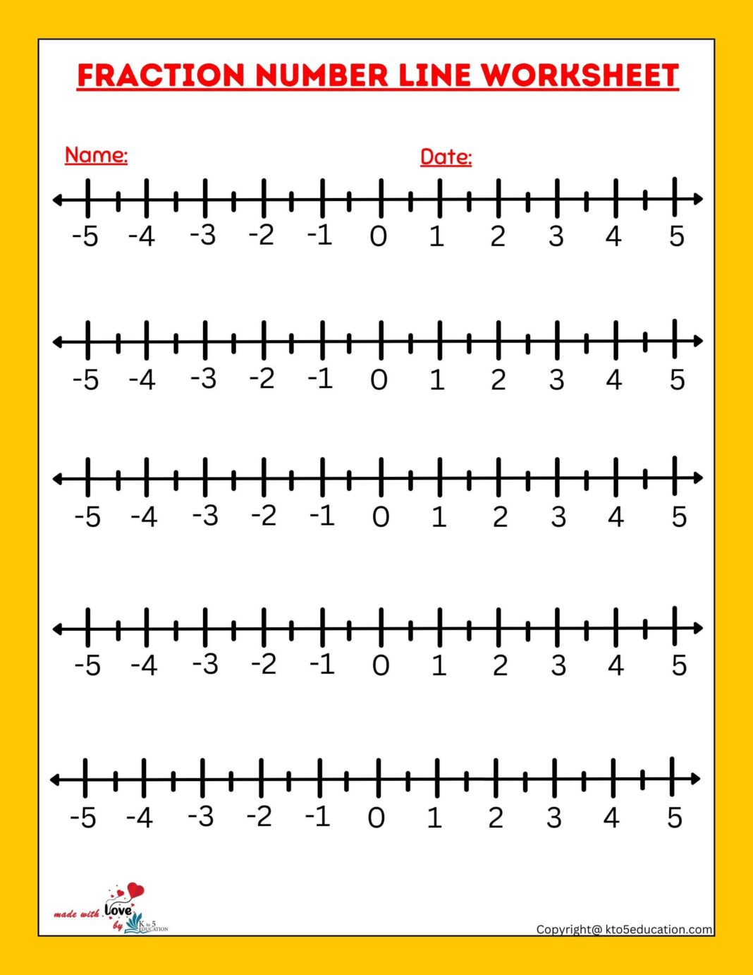 Fraction Number Lines Worksheet FREE Download