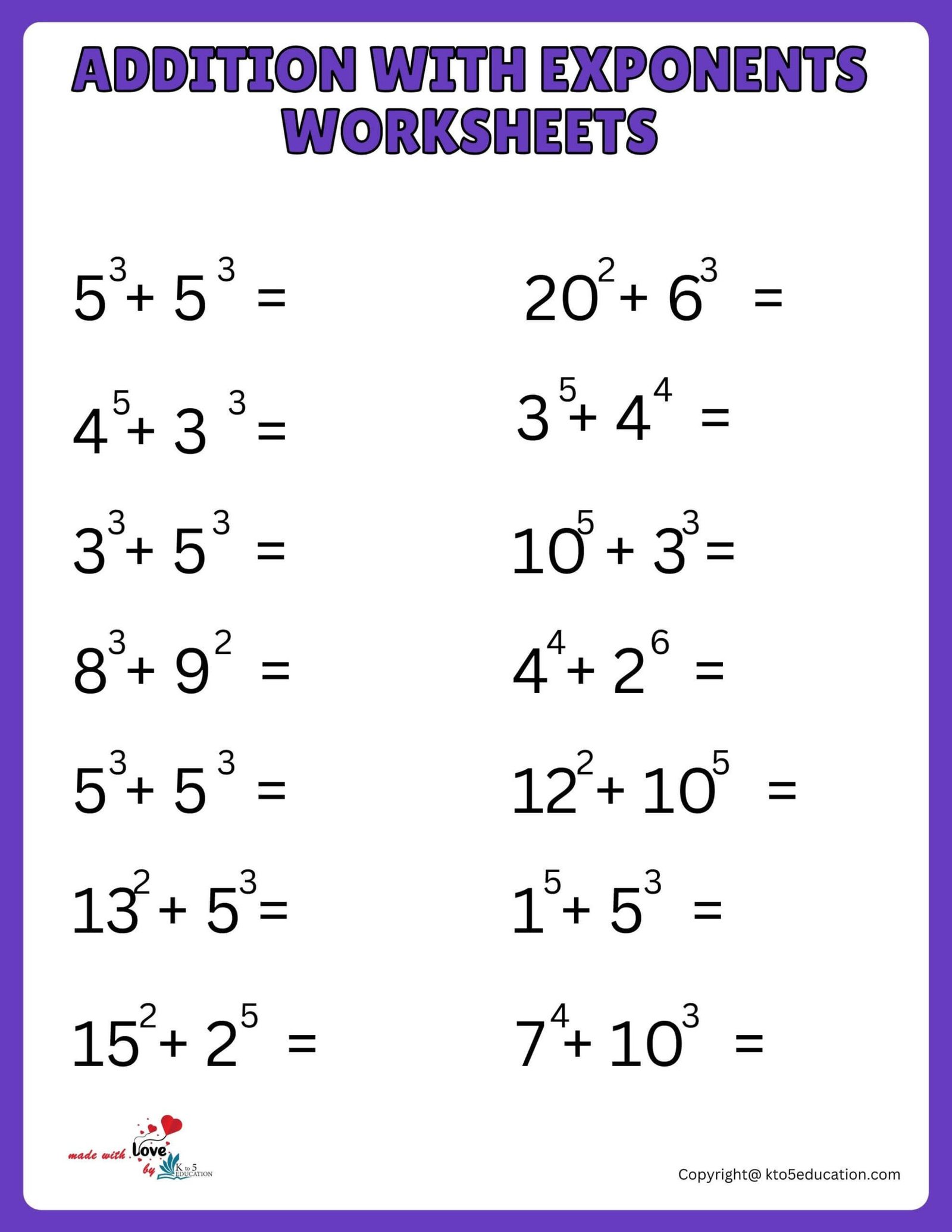 Free Addition With Multiple Exponets Worksheet | FREE