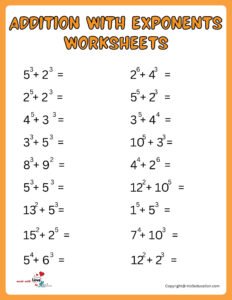 Free Addition With Multiple Exponets Worksheet For 1st Grade