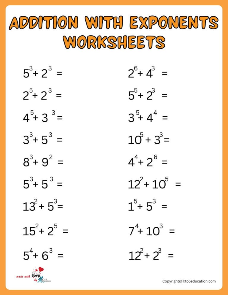 Free Addition With Multiple Exponets Worksheet For 1st Grade | FREE Download