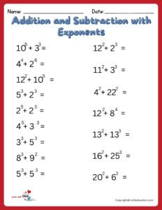 Free Multi-Exponents Worksheet With Addition And Subtraction Printable