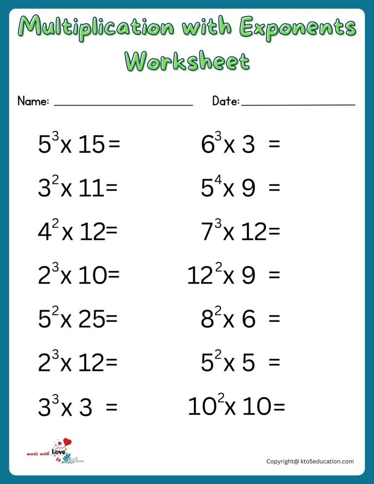 Free Multiplication With Exponents Number Worksheet  | FREE Download