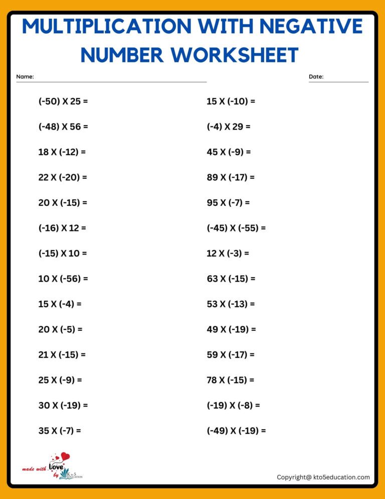 Free Multiplication With Negative Number Worksheet | FREE Download