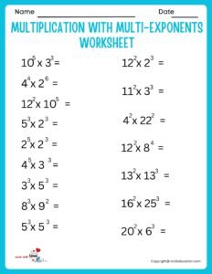 Free Multiplication Worksheet With Multi-Exponents Printable