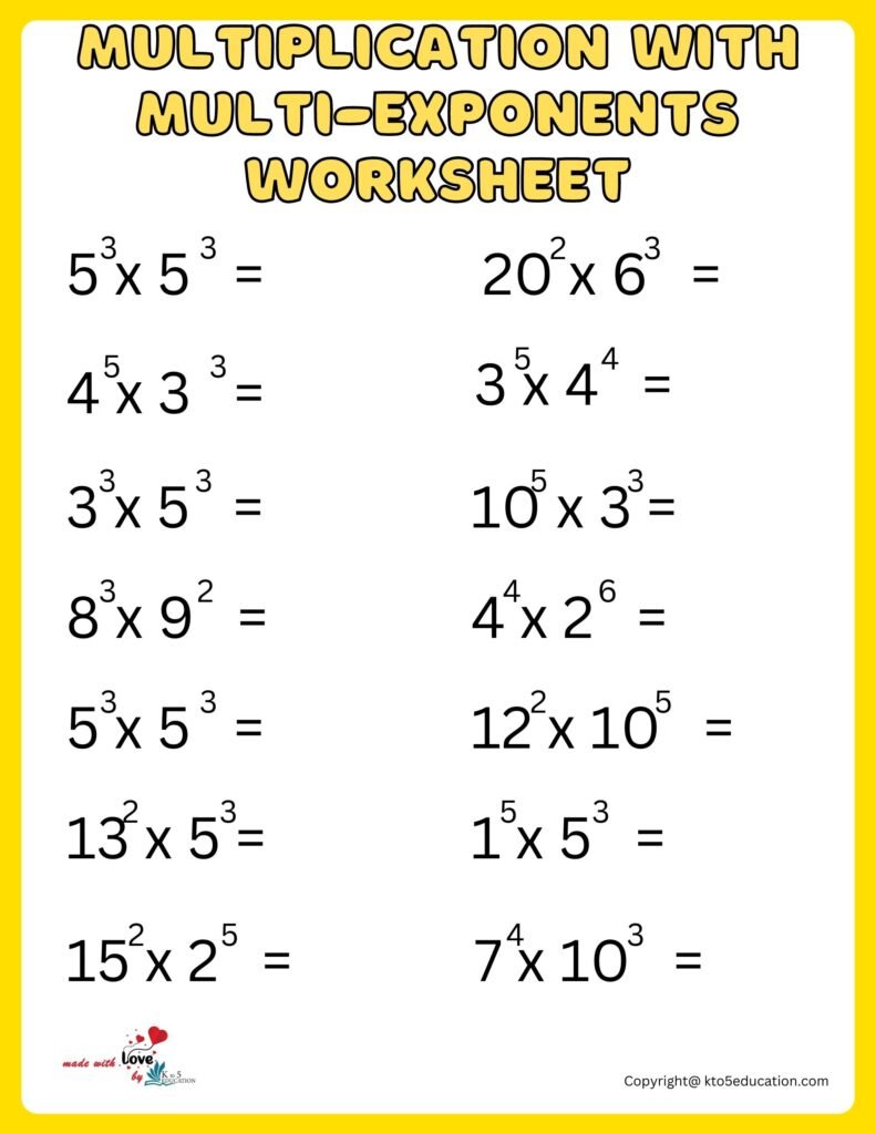 Exponents And Multiplication Worksheet