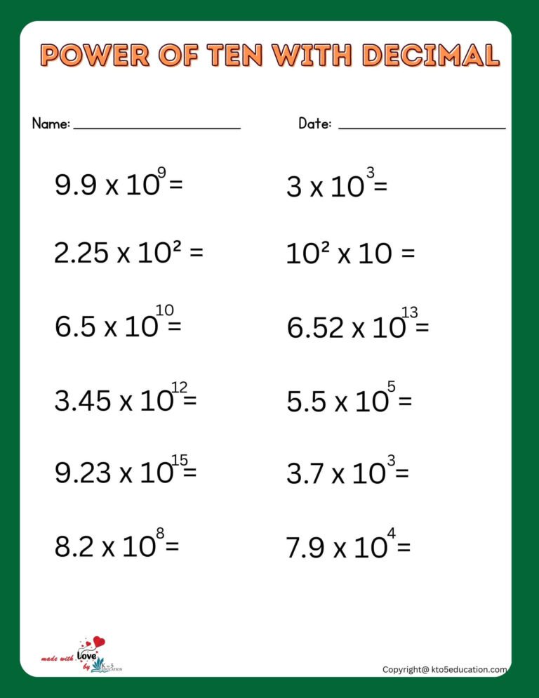 Free Power Of Ten Scientific Notation With Decimal Worksheet Printable | FREE Download