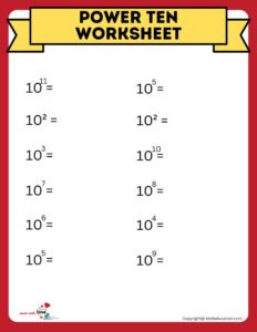 Free Power Of Ten Worksheet For Online Activity