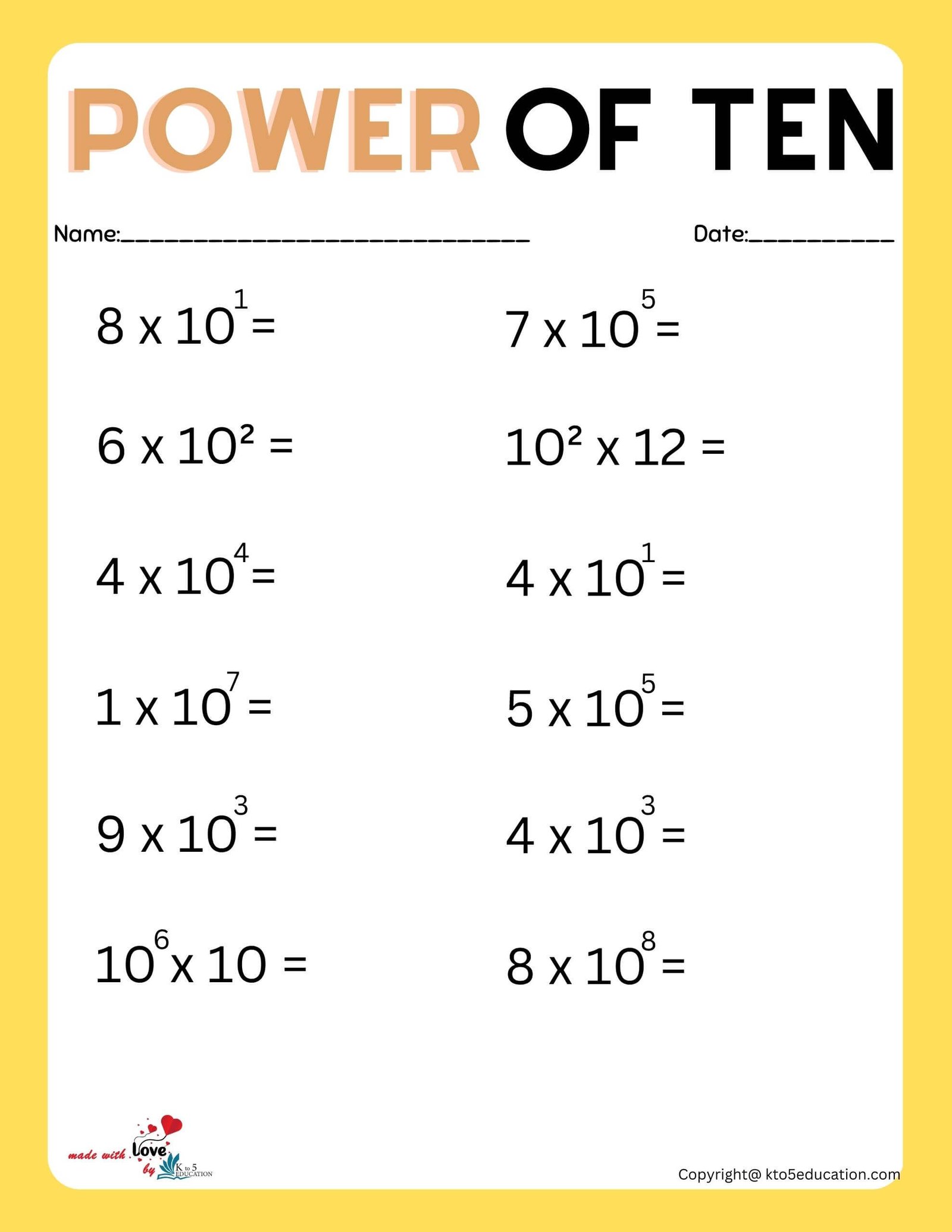 Free Scientific Notation Of power Of Ten Worksheet