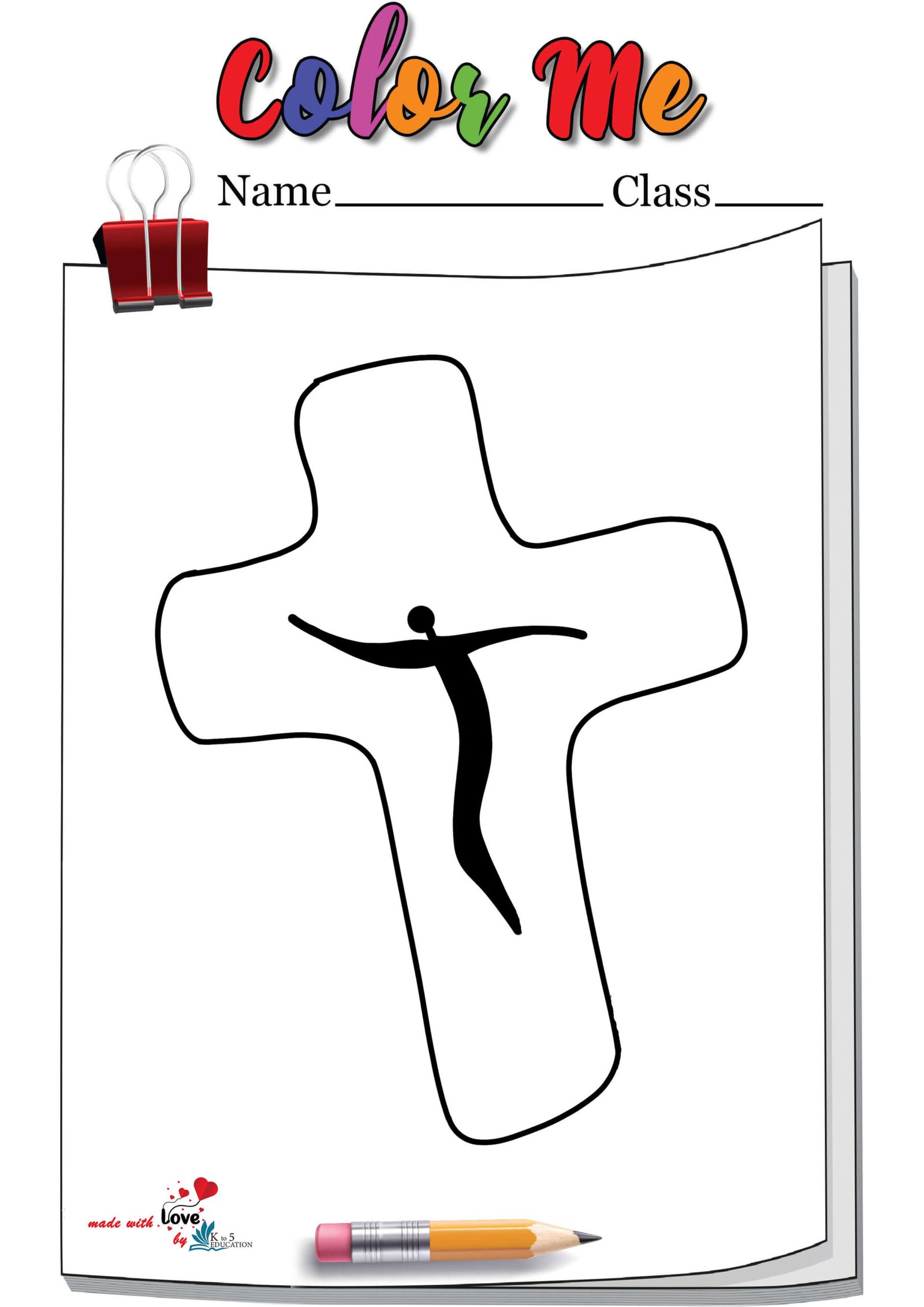 Holding Cross Coloring Page
