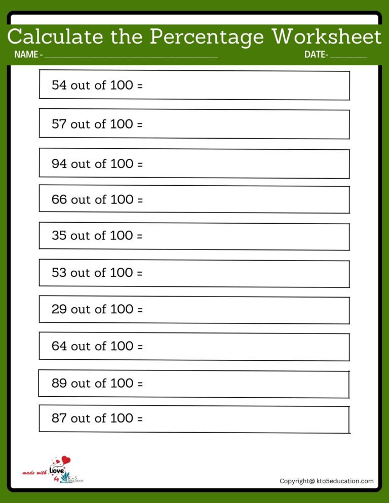 How Calculate 100 Percentage Of A Number Worksheet | FREE Download