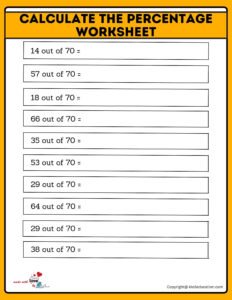 How Calculate 70 Percentage Of A Number Worksheet