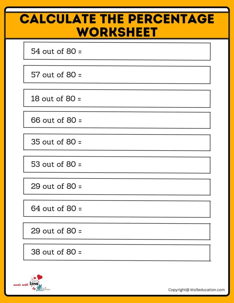 How Calculate 80 Percentage Of A Number Worksheet