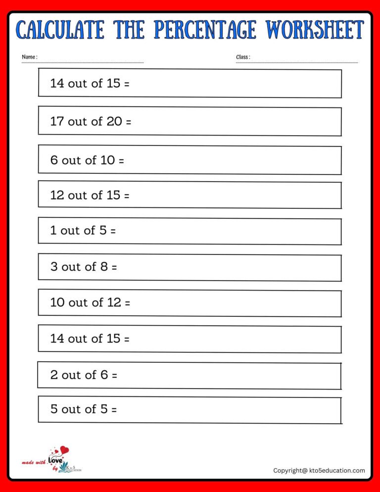 How Calculate The Percentage Of A Number Small Fraction Worksheet | FREE Download