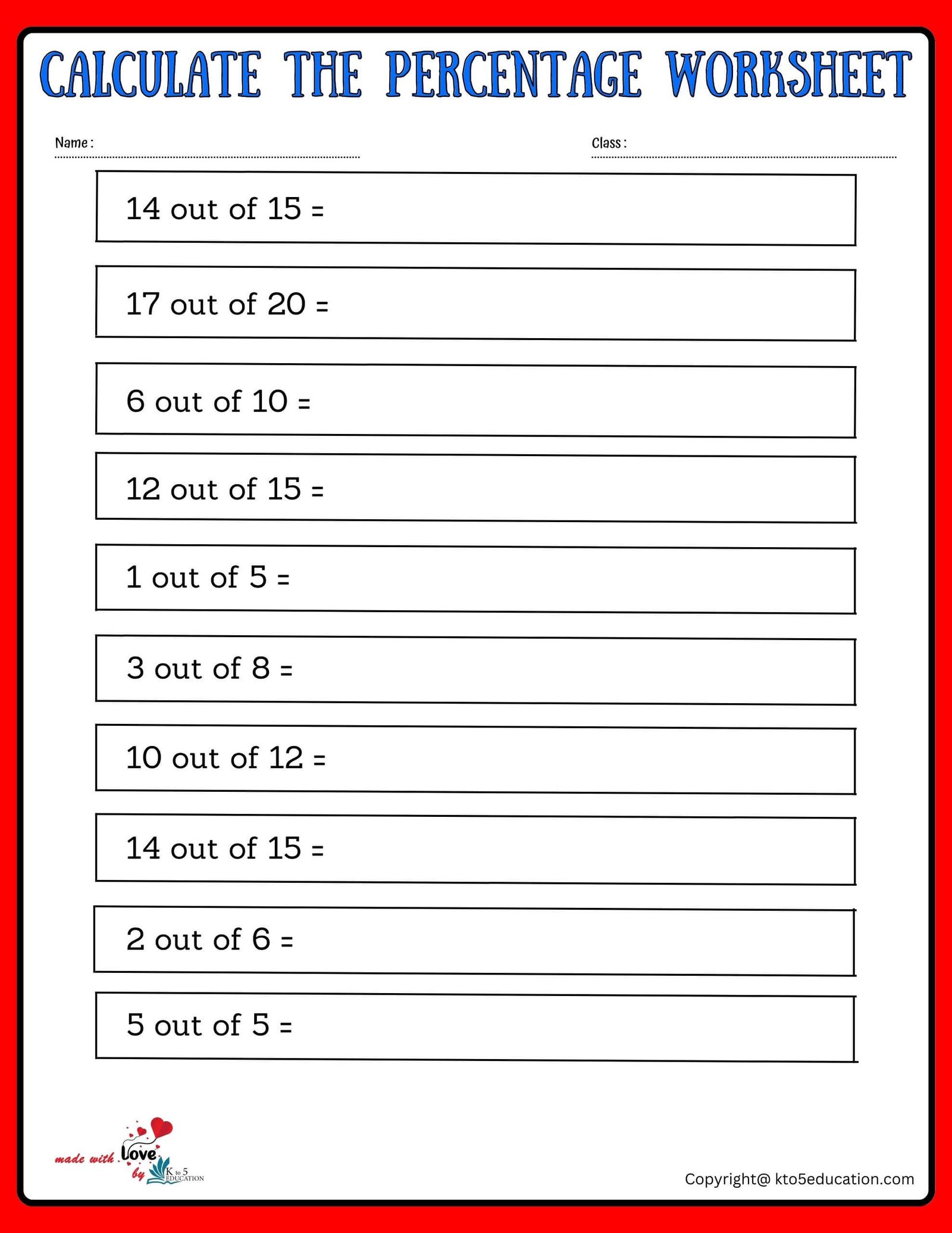 How Calculate The Percentage Of A Number Small Fraction Worksheet