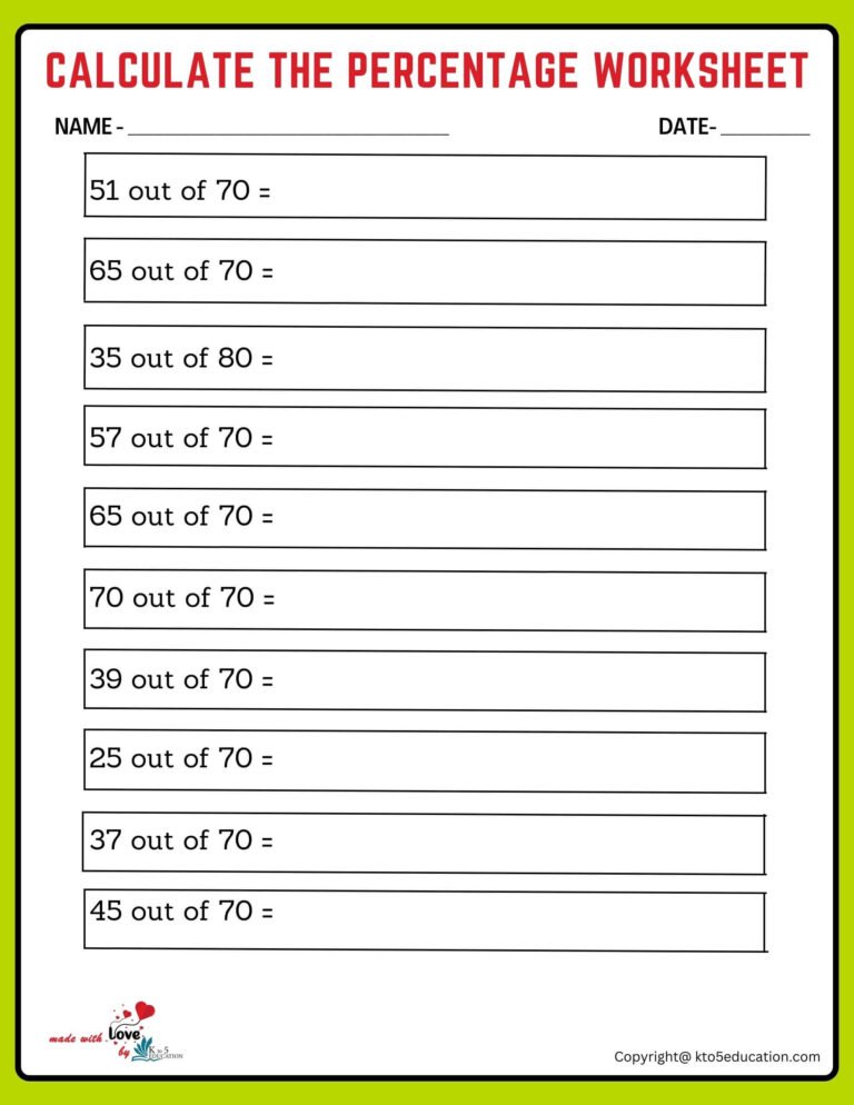 How To Calculate 70 Percentage Worksheet