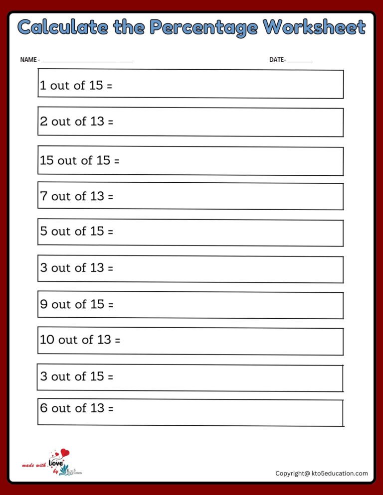 How To Calculate The Percentage 13 To 15 Worksheet | FREE Download