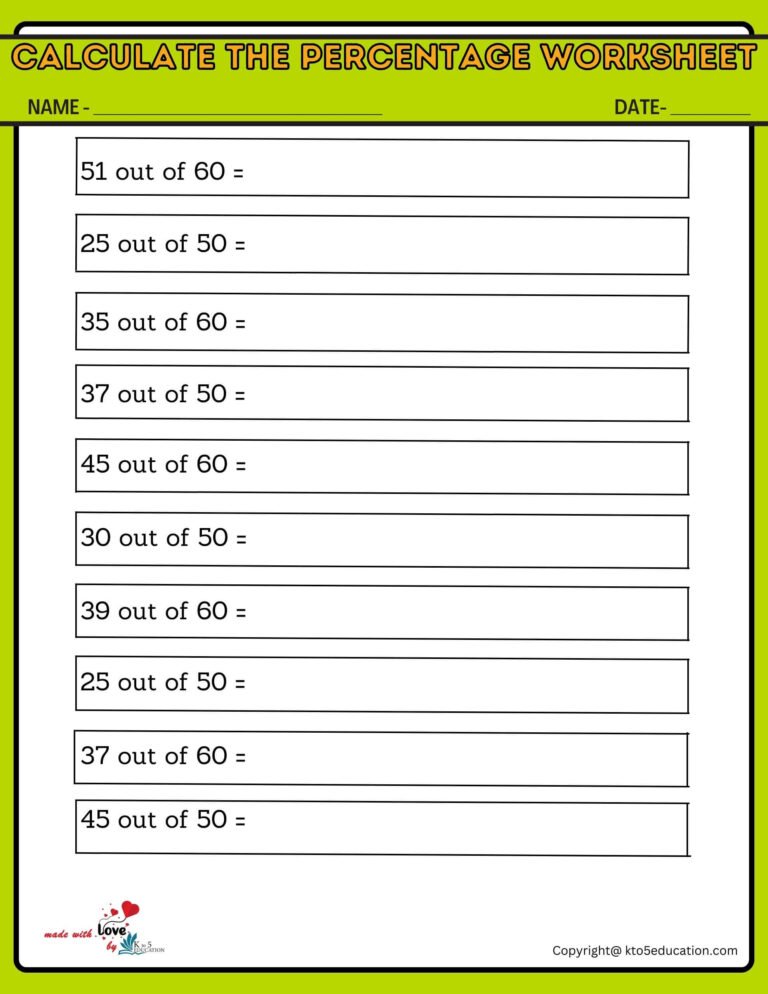 How To Calculate The Percentage 50 To 60 Worksheet | FREE Download