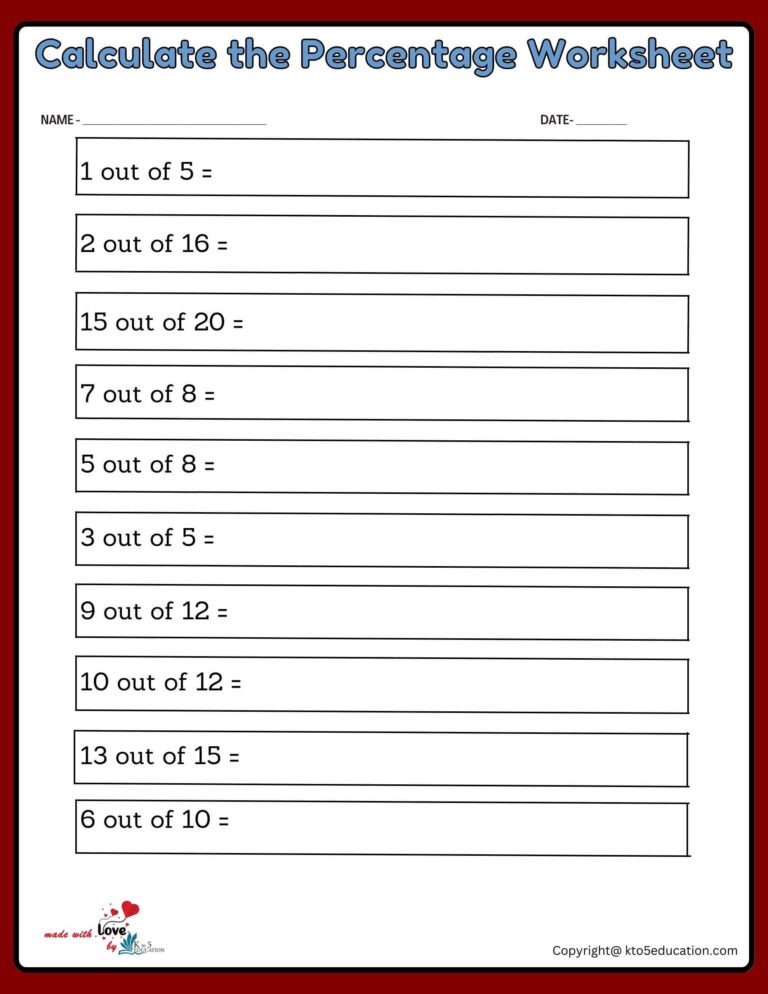 How To Calculate The Percentage Small Fraction Worksheet | FREE Download