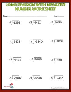 Long Division Worksheet With Negative Number