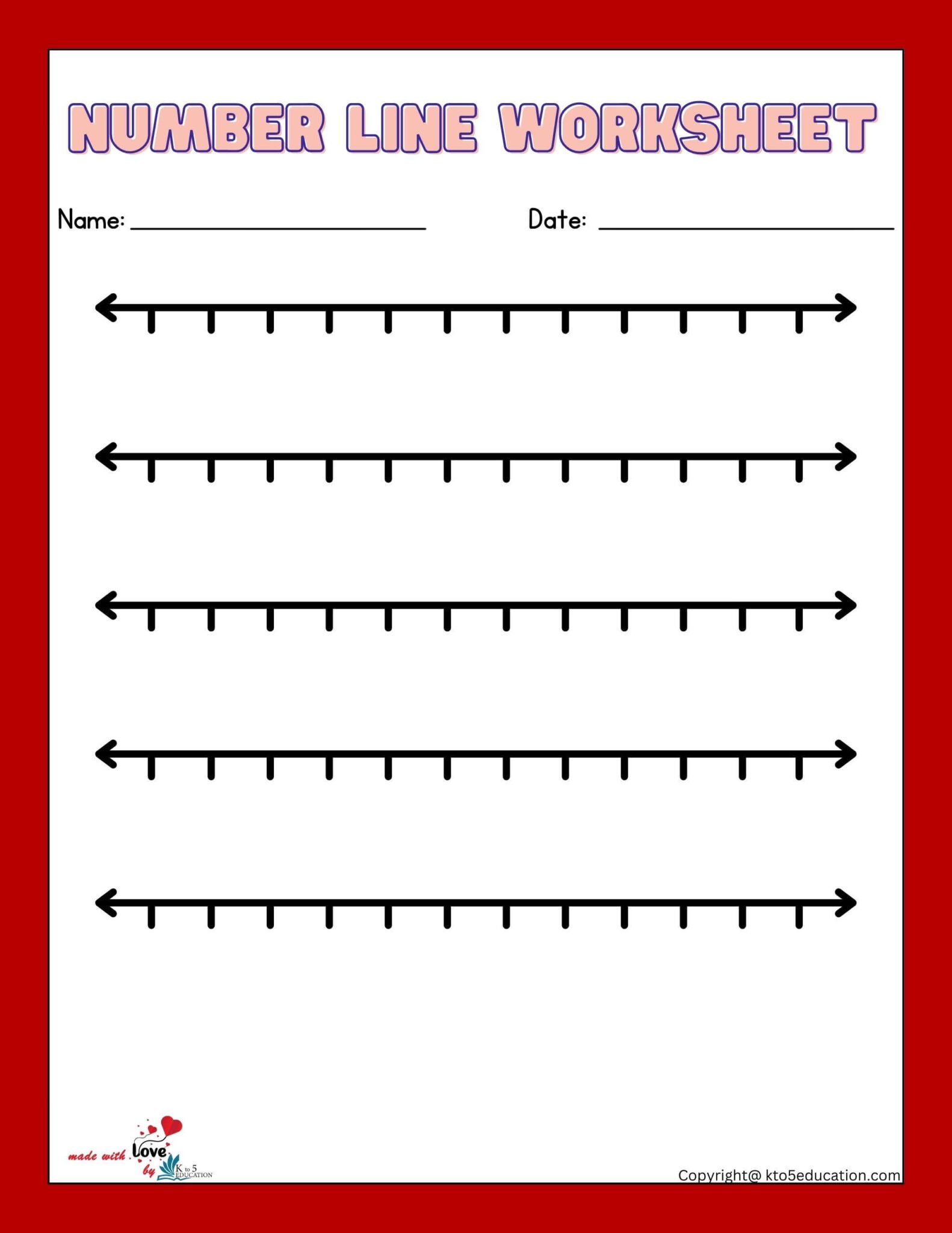 Math Blank Number Line Worksheets 1 12 FREE Download