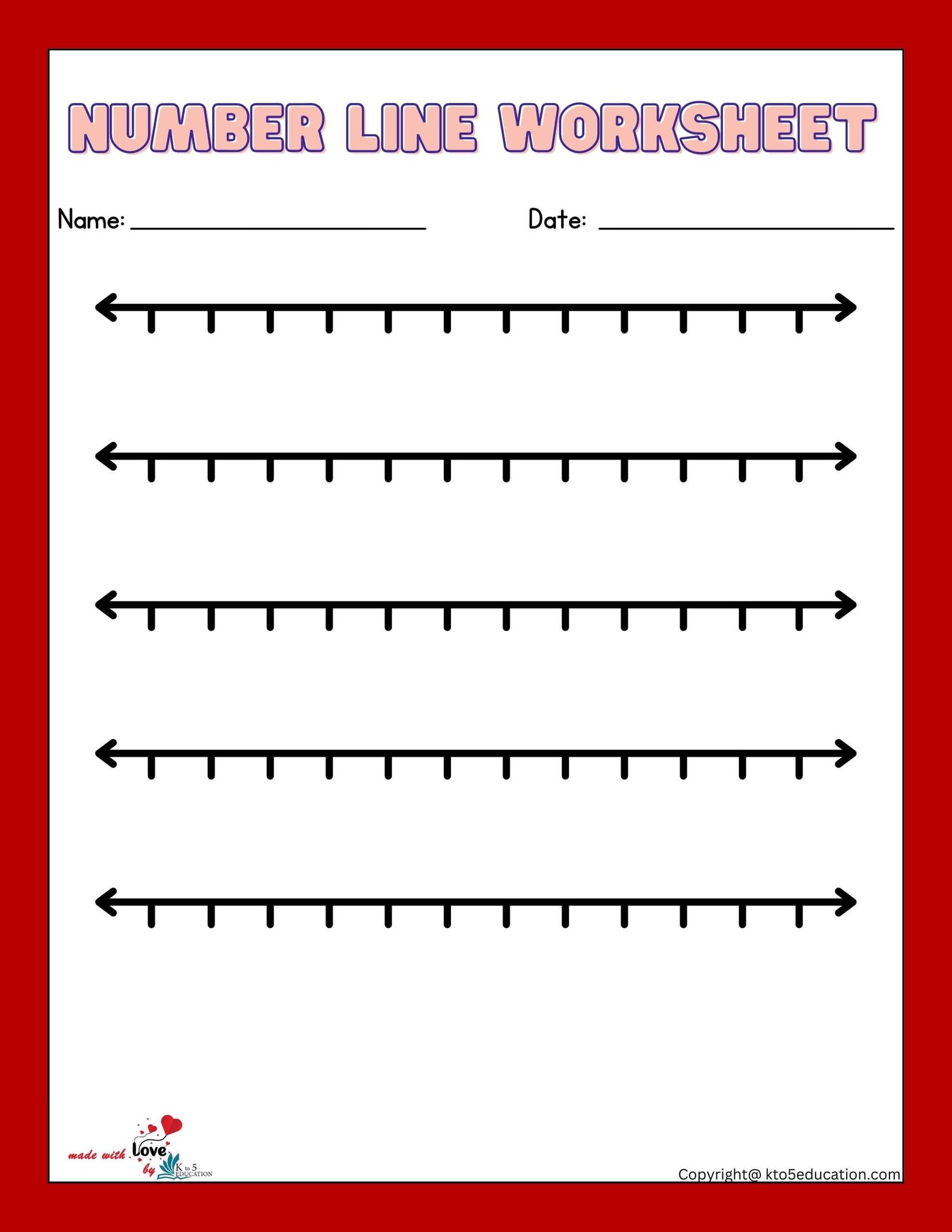 Math Blank Number Line Worksheets 1-12