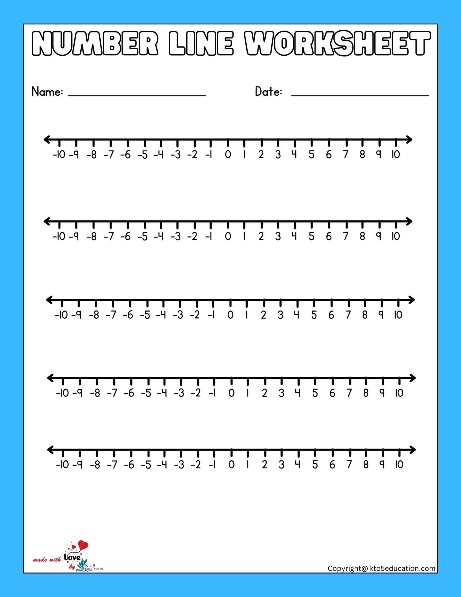 Math Worksheets Negative Number Line Free Download