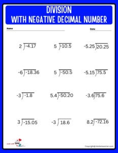 Multi Digit Division With Decimal Negative Number Worksheet