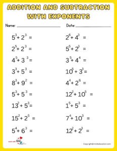 Multi-Exponents Worksheet With Additions And Subtractions