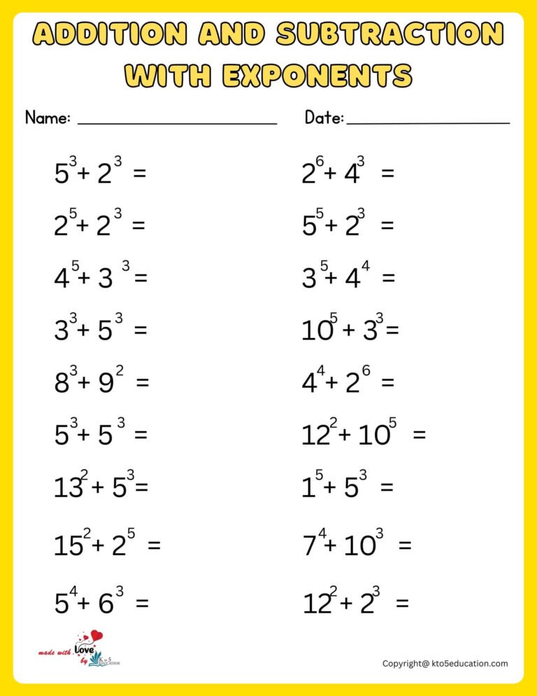 Multi-Exponents Worksheet With Additions And Subtractions | FREE Download