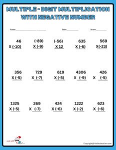 Multiplication Of Negative Numbers Worksheet