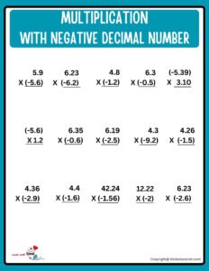 Multiplication With Decimal Negative Integers Worksheet