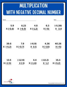 Multiplication With Decimals Number Worksheet