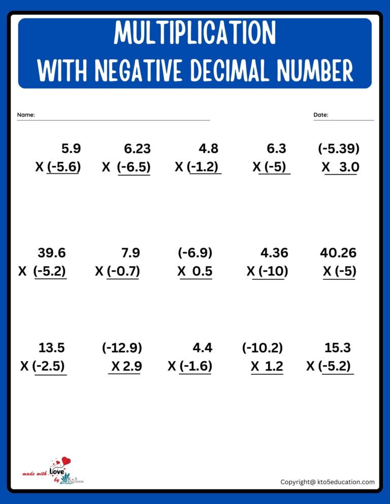 Multiplication With Decimals Number Worksheet | FREE Download