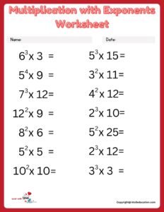 Multiplication With Exponents Worksheets