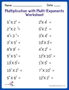 Multiplication With Multiple Exponents Worksheet