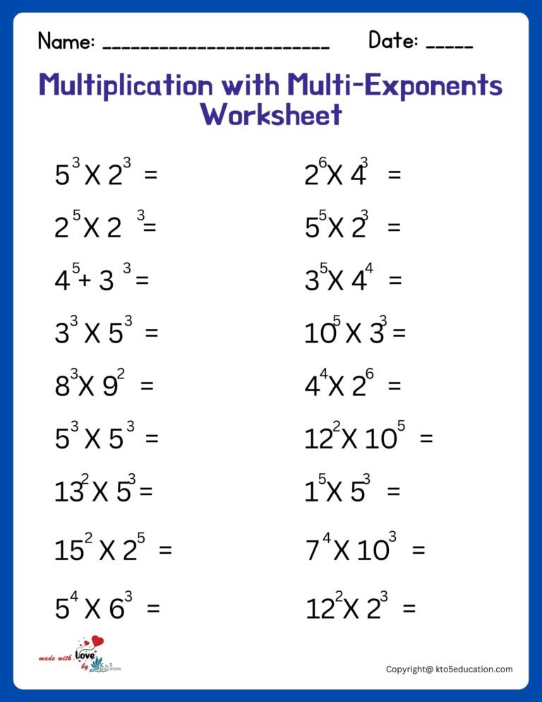 Multiplication With Multiple Exponents Worksheet | FREE Download