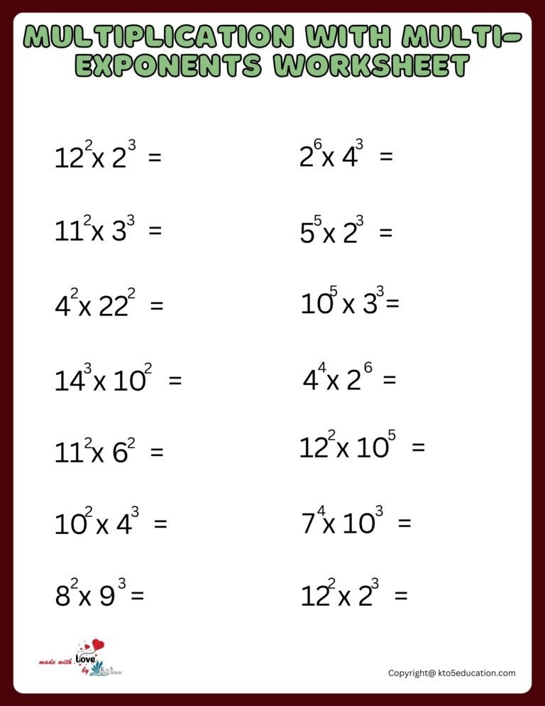 Multiplication Worksheet With Multi-Exponents For Online Activity | FREE Download