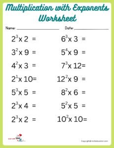 Multiplying With Exponents Worksheet For Online Activity