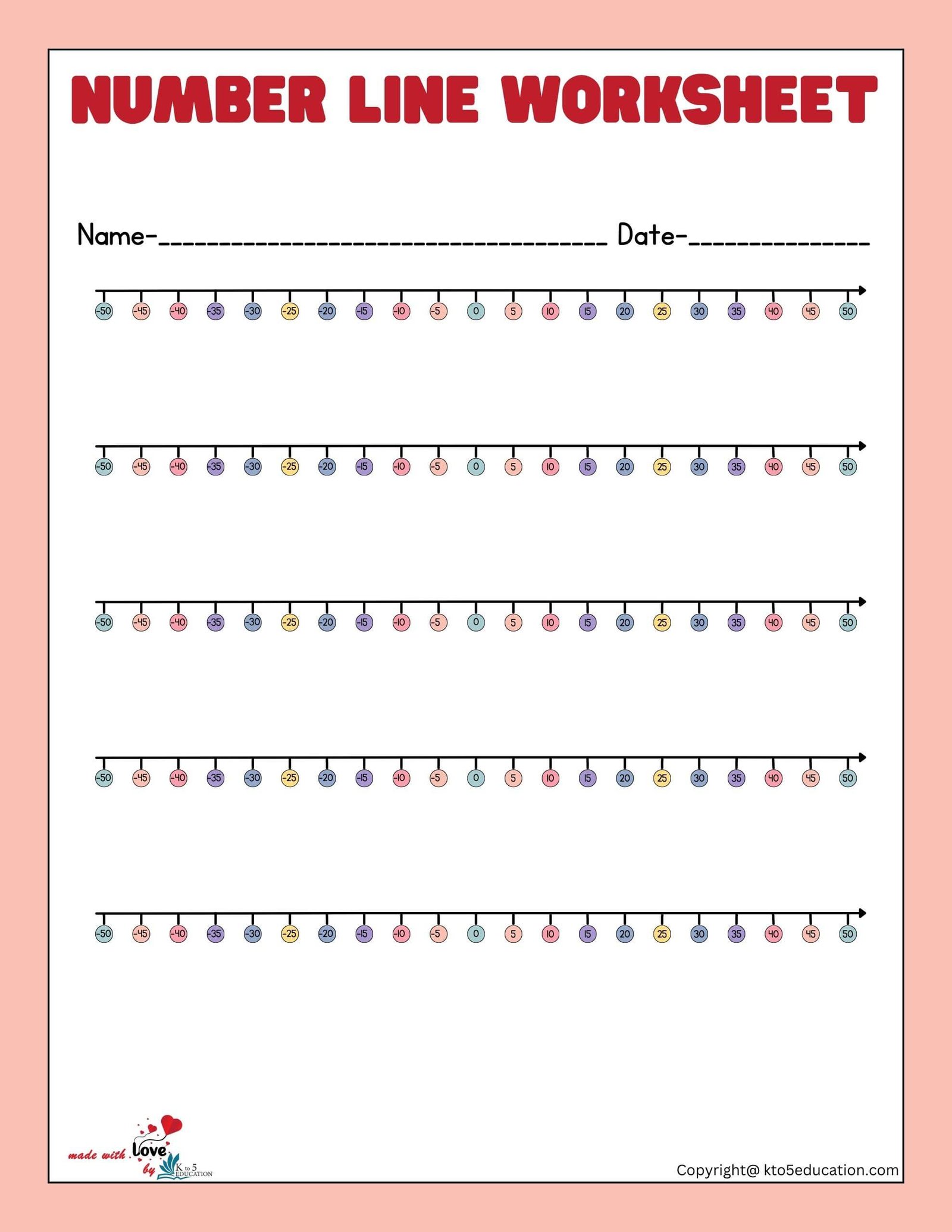 Negative Fraction On A Number Line Worksheet 1-50