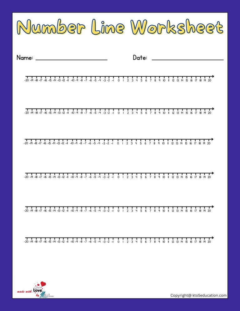 Negative Math Number Line Worksheets 1-20 | FREE Download