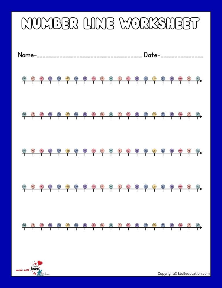 Negative Number Line Fractions Worksheet 1-50 | FREE Download