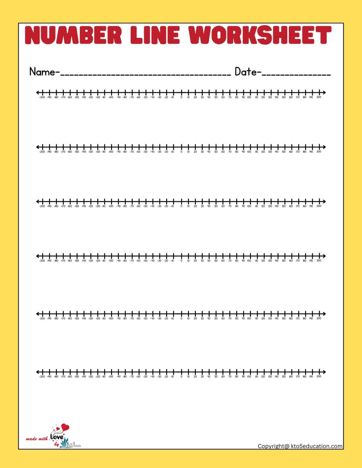 Negative Number Line Printable Worksheets 1200 FREE