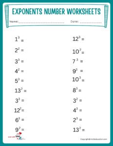 Numbers to the Second and Third Power Exponents Worksheet