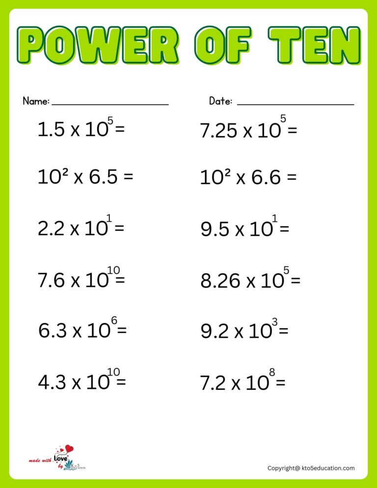 Power Of Ten Scientific Notation With Decimal Online Activity Worksheet For Kids | FREE Download